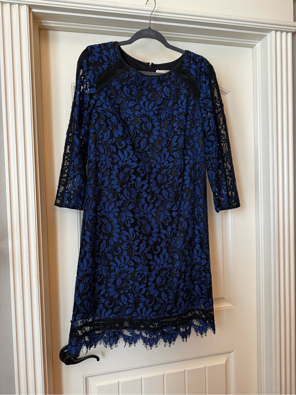 Eliza J Blue and Black Lace Shift Dress
